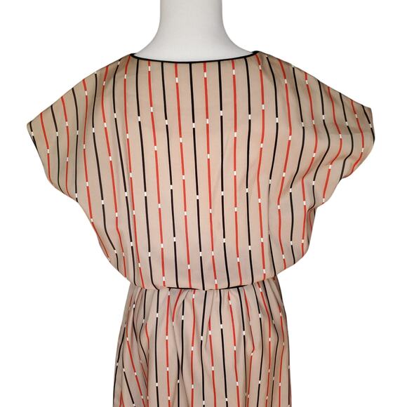 Vintage Joan Curtis Dress Striped Belted Short Sleeve Tan Black Red Sz 16 - Picture 10 of 12
